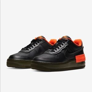 Nike AF1 Shadow SE in black,black,orange&green